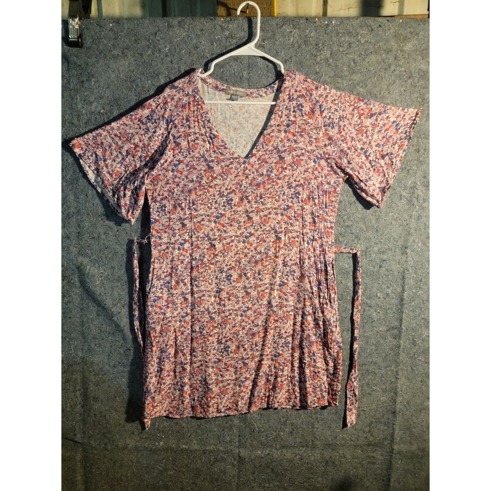 Peace & Pearls Short Sleeve Waist Tie Floral Lightweight Blouse Size XL